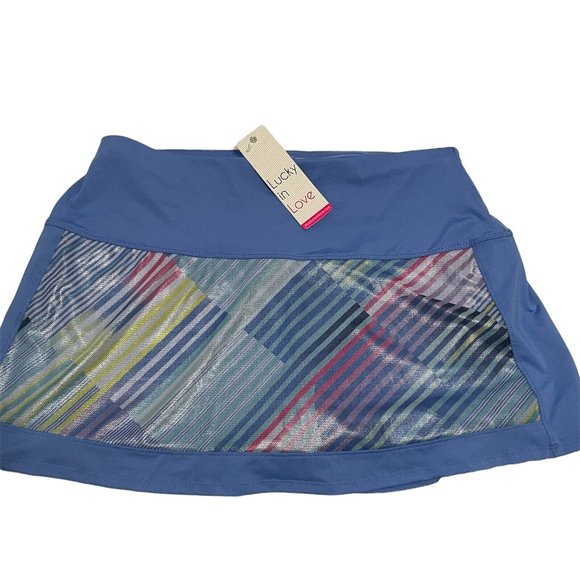 NWT Lucky in Love Count Me in Blue Marine Shimmer Ladies Tennis Golf skort Large